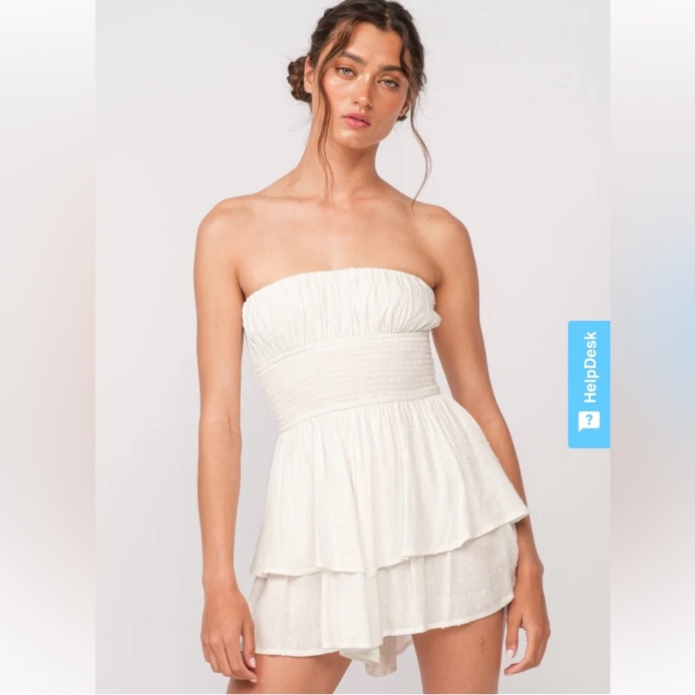 White Strapless Romper Dress - Picture 1 of 5